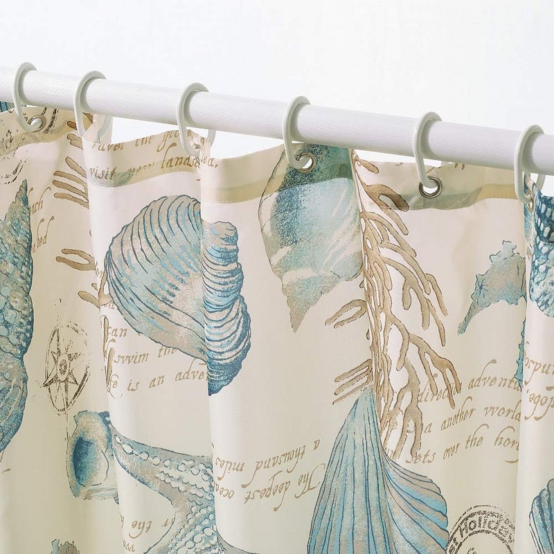 YOSTEV Starfish and Seashells Ivory Bathroom Fabric Shower Curtain with Hooks,Unique 3D Printing,Decorative Bathroom Accessories,Water Proof,Reinforced Metal Grommets 72x84 Inches,Long Size - Image 4